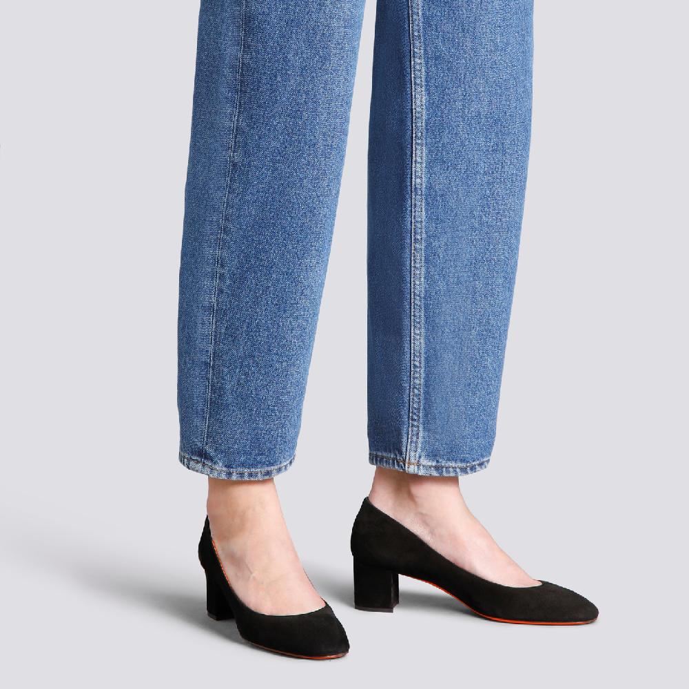 Santoni Décolletés tacco basso da donna in suede nero Offerte