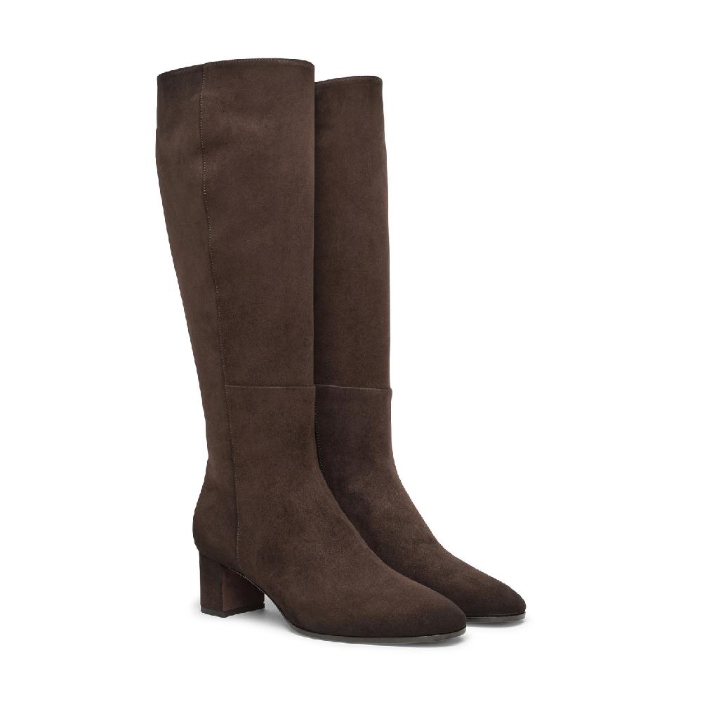 Santoni Stivale tacco medio da donna in suede testa di moro Vendita Calda