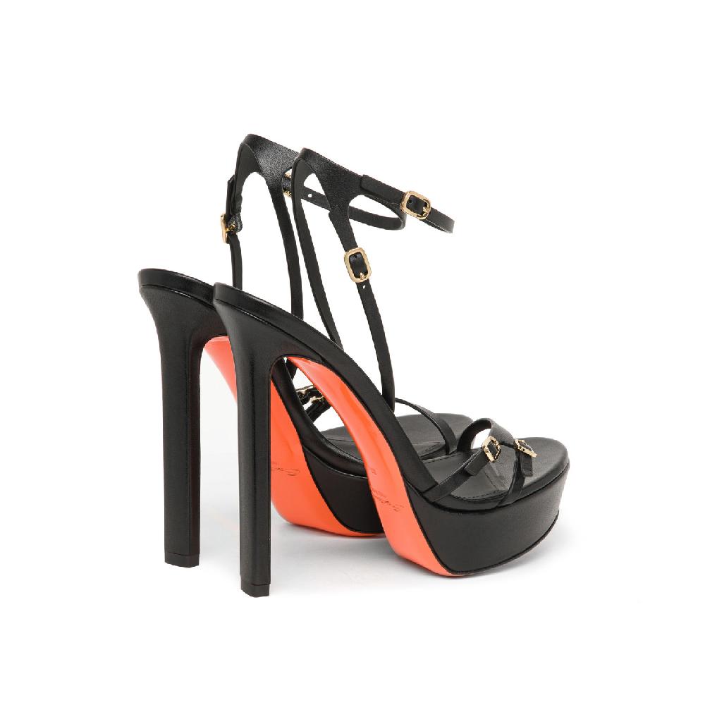 Santoni Sandalo tacco alto da donna in pelle nera Italy