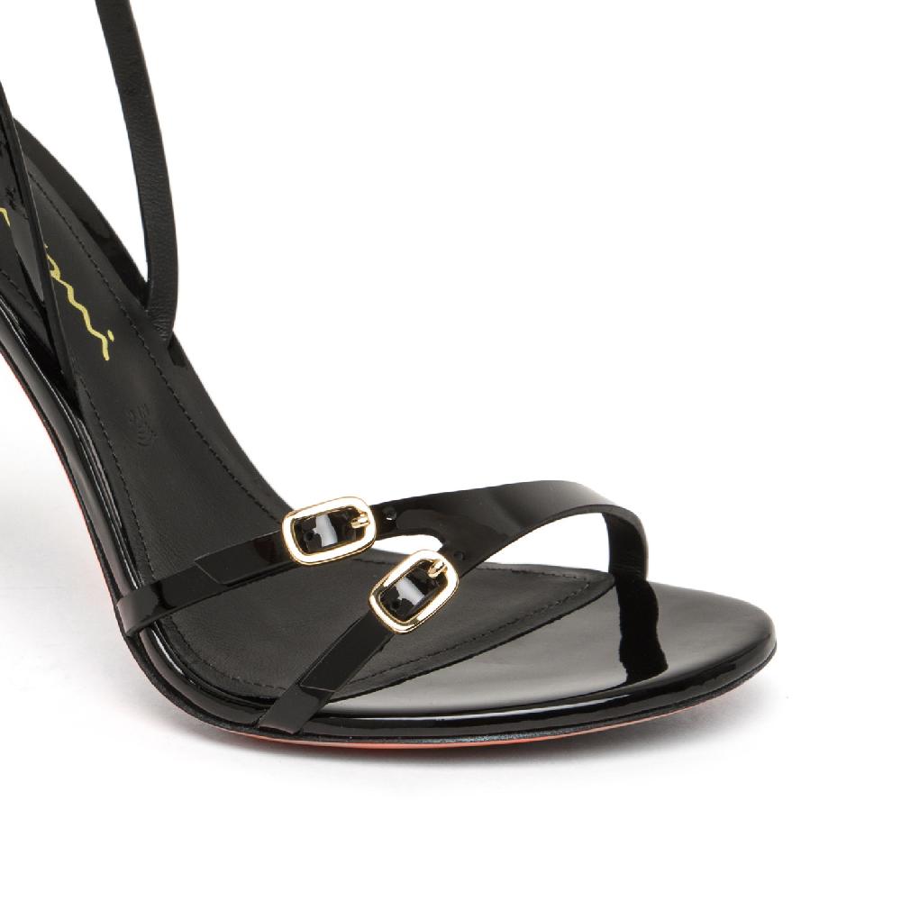 Santoni Sandalo tacco alto da donna in vernice nera In Linea