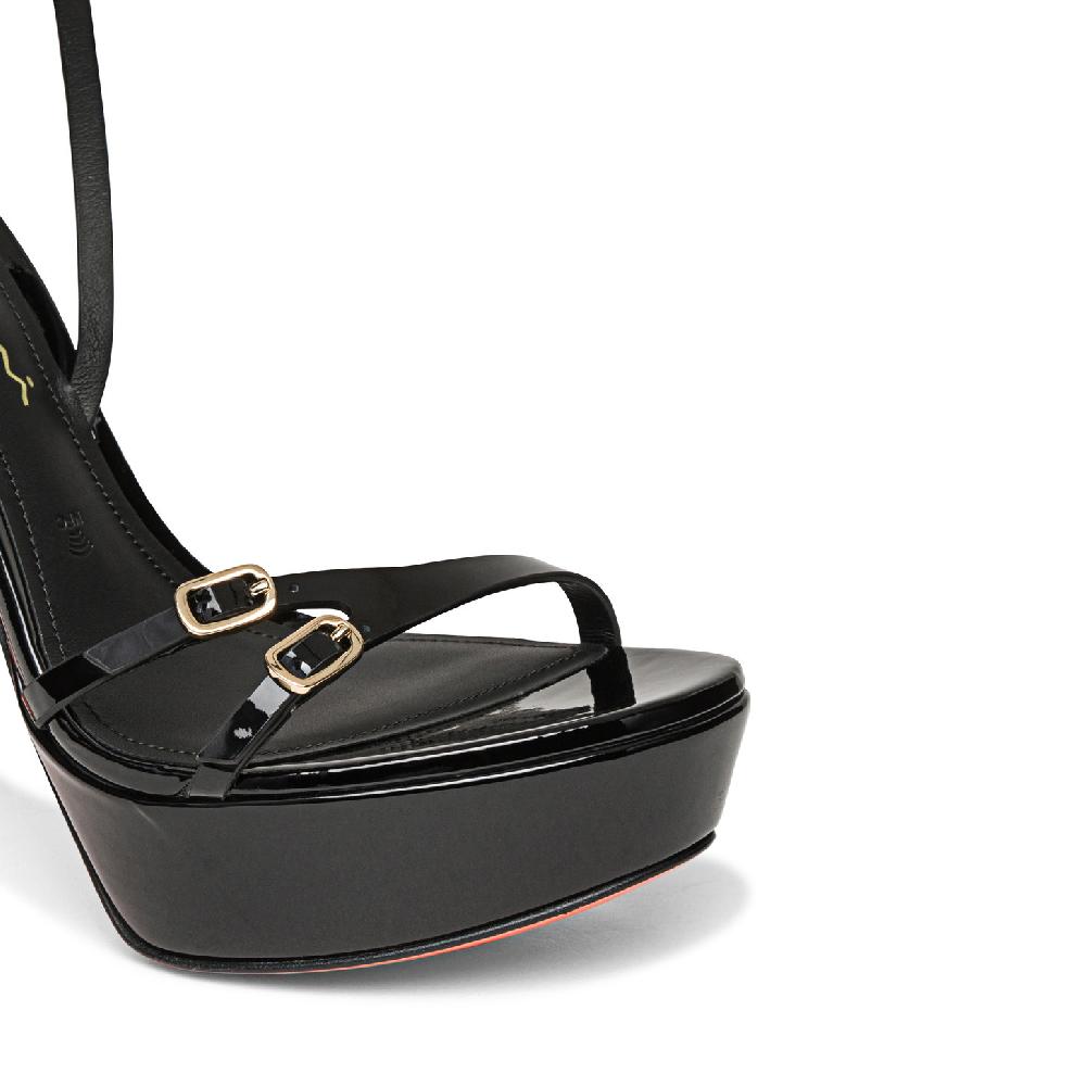 Santoni Sandalo tacco alto da donna in vernice nera Qualità