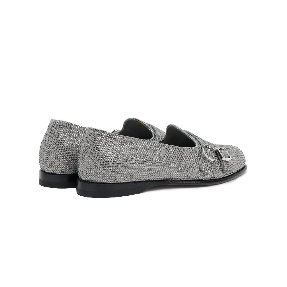 Santoni Mocassino Andrea doppia fibbia da donna in strass argento Spedizione Gratuita