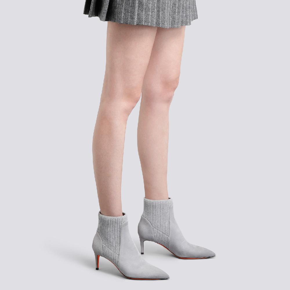 Santoni Stivaletto tacco basso con calzino da donna in suede grigio Negozi Online