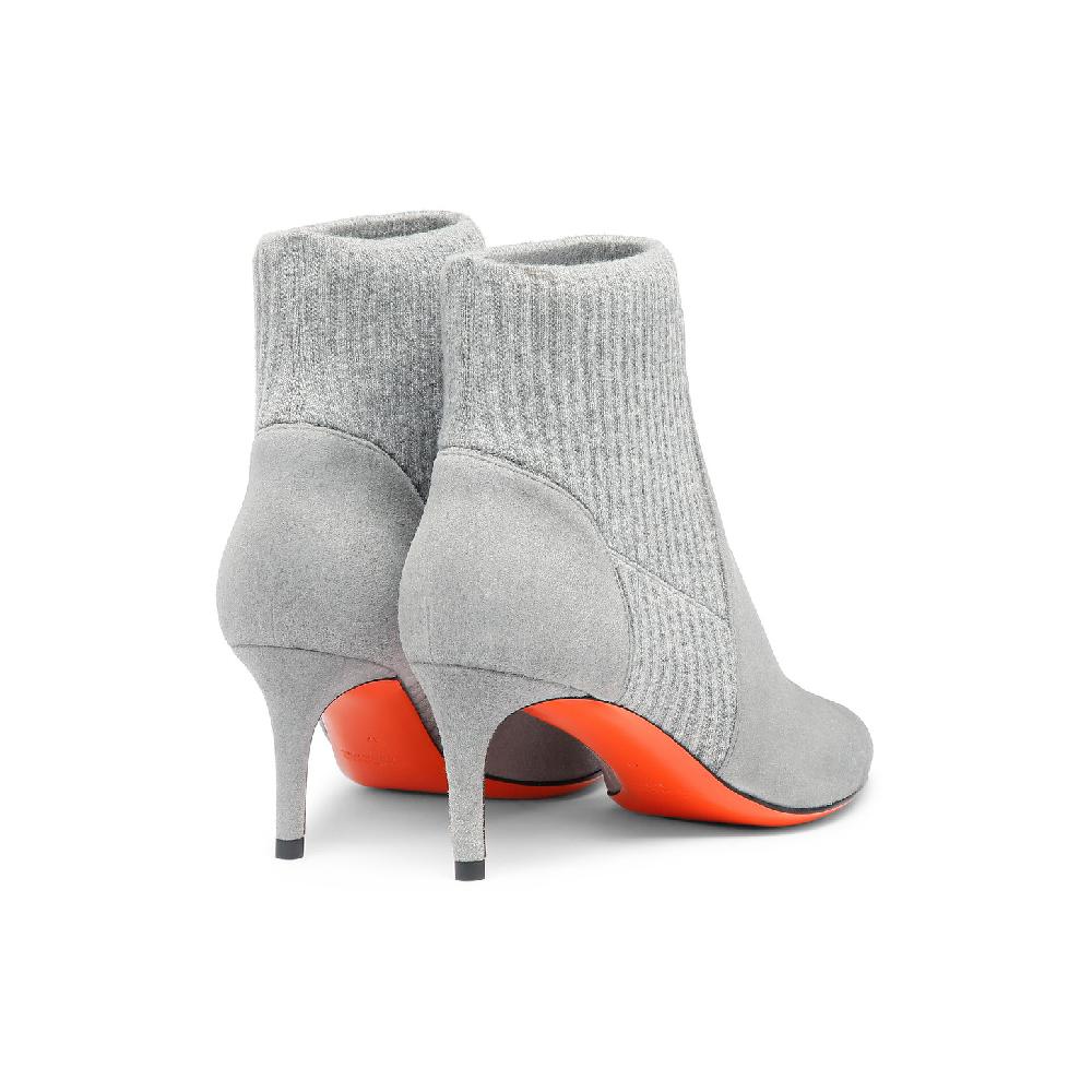 Santoni Stivaletto tacco basso con calzino da donna in suede grigio Negozi Online