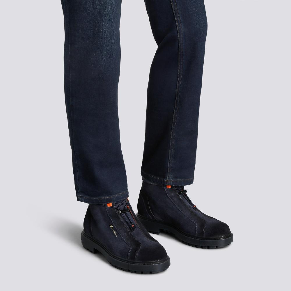 Santoni Scarponcino da montagna da uomo in suede blu Outlet