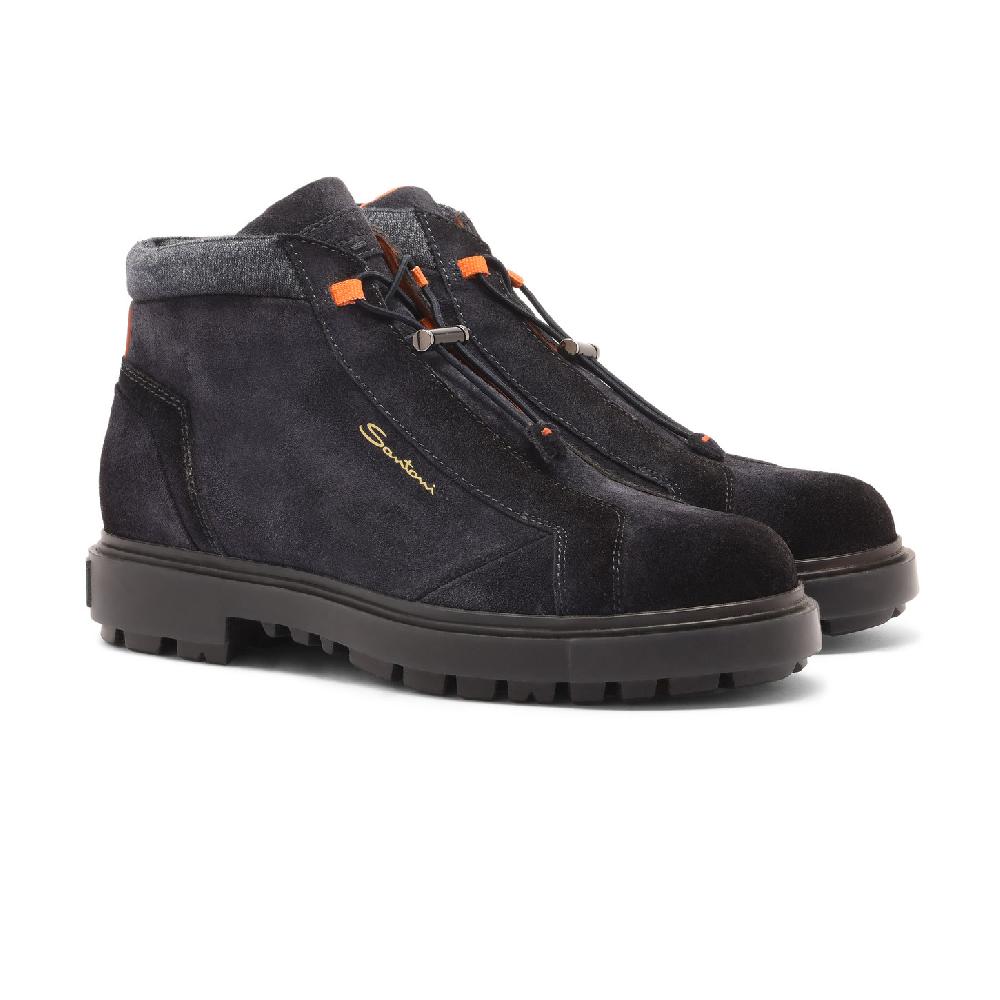 Santoni Scarponcino da montagna da uomo in suede blu Outlet