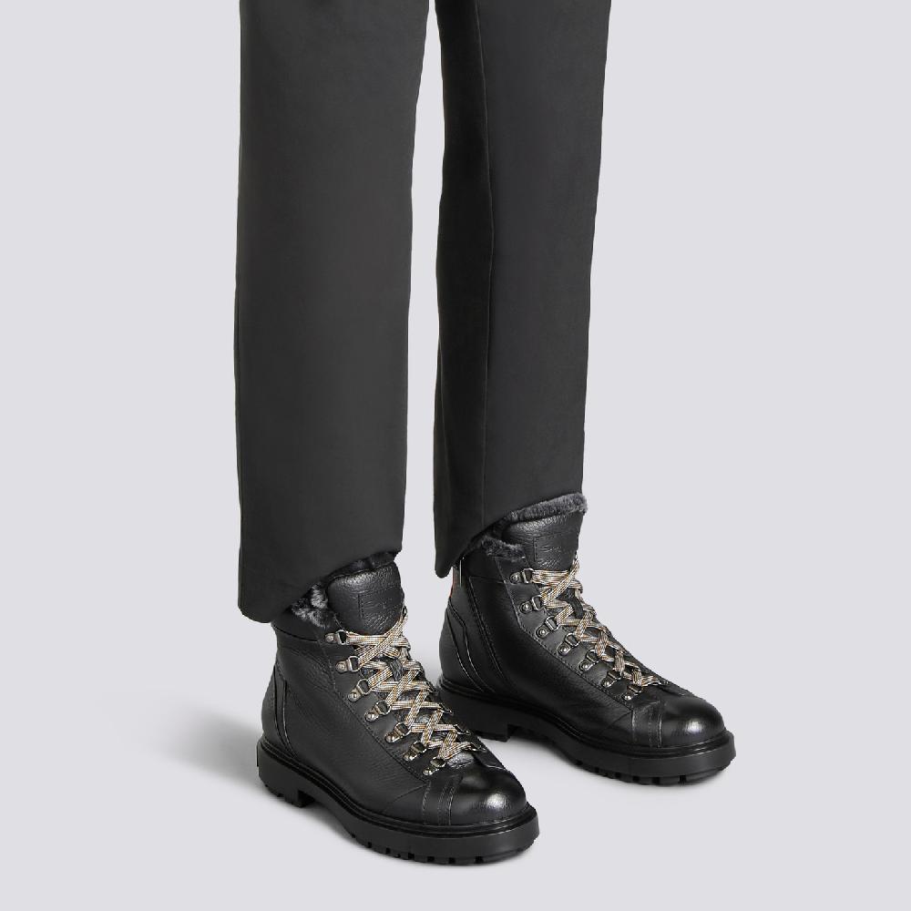 Santoni Scarponcino da montagna da uomo in pelle bottalata nera con pelliccia Spedizione Gratuita