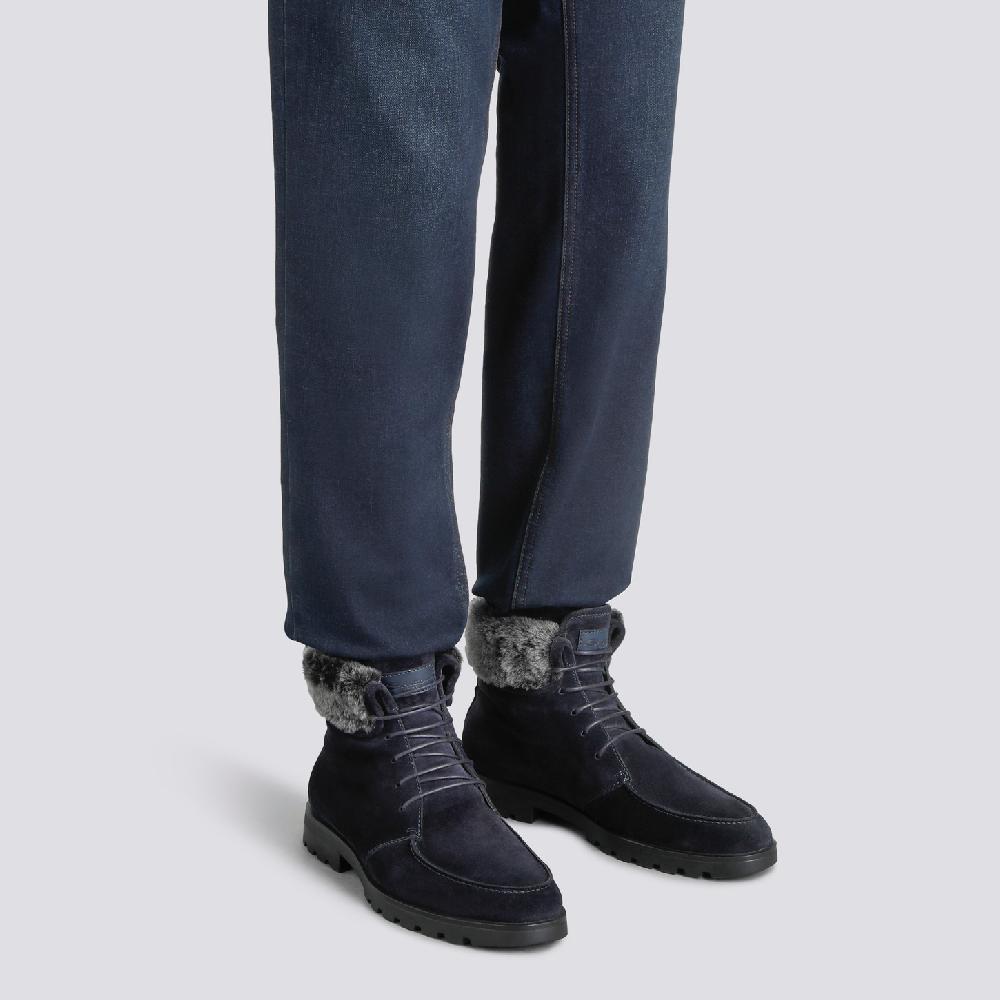 Santoni Stivaletto stringato con pelliccia da uomo in suede blu Offerte