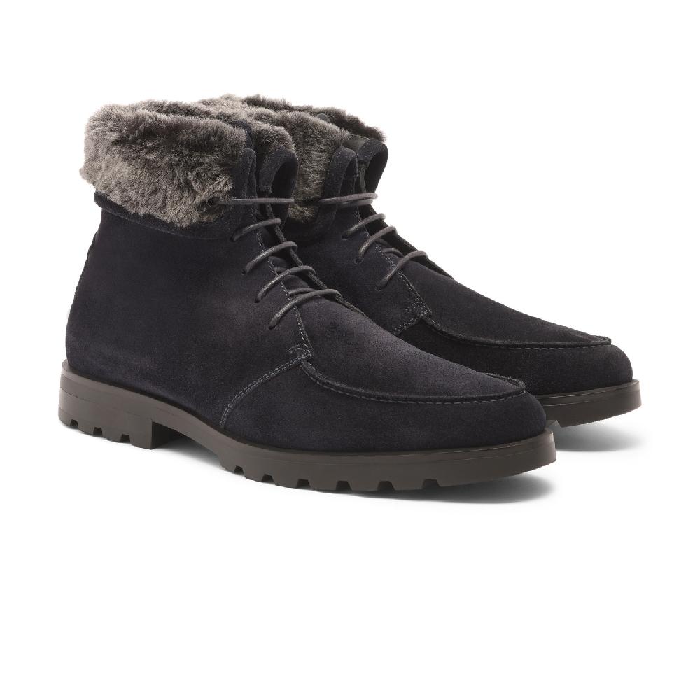 Santoni Stivaletto stringato con pelliccia da uomo in suede blu Offerte