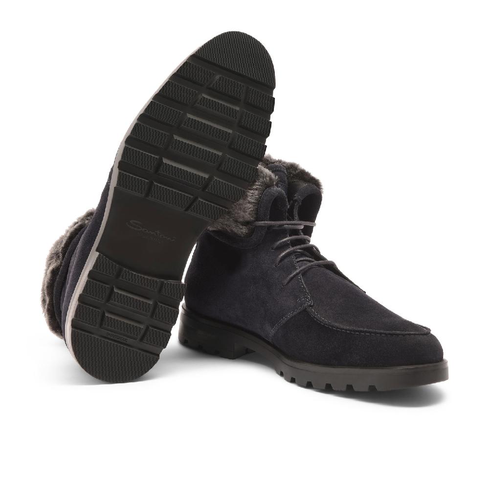 Santoni Stivaletto stringato con pelliccia da uomo in suede blu Offerte