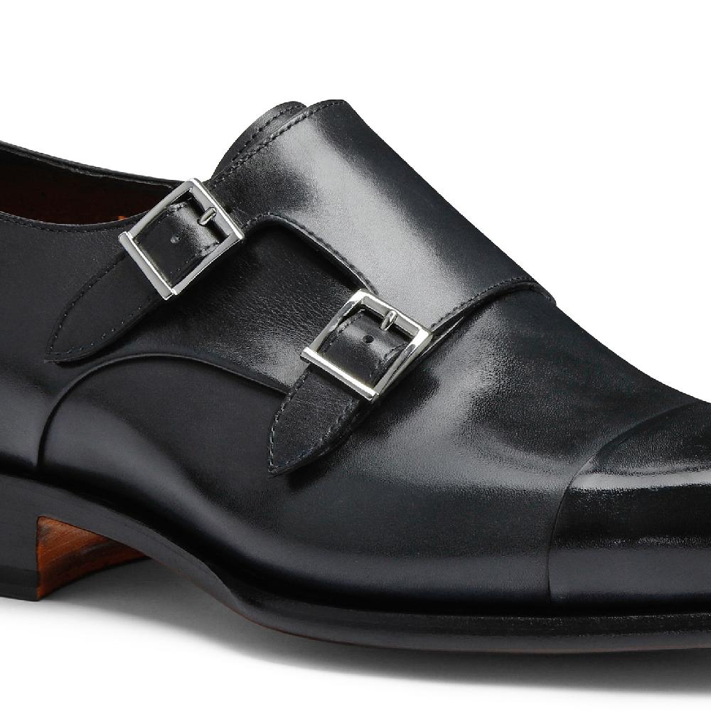 Santoni Doppia fibbia da uomo in pelle anticata blu Saldi Di Fabbrica