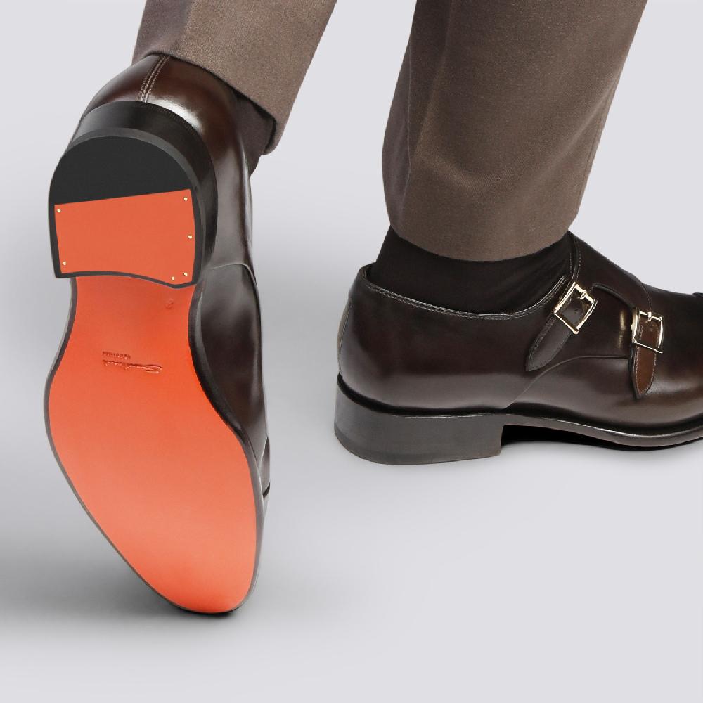 Santoni Doppia fibbia da uomo in pelle anticata marrone Vendite Flash