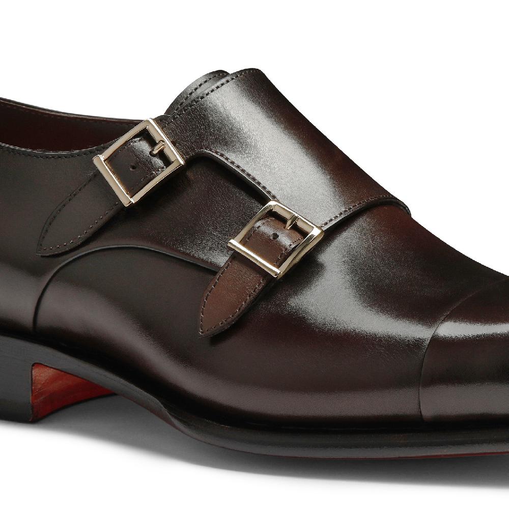 Santoni Doppia fibbia da uomo in pelle anticata marrone Vendite Flash
