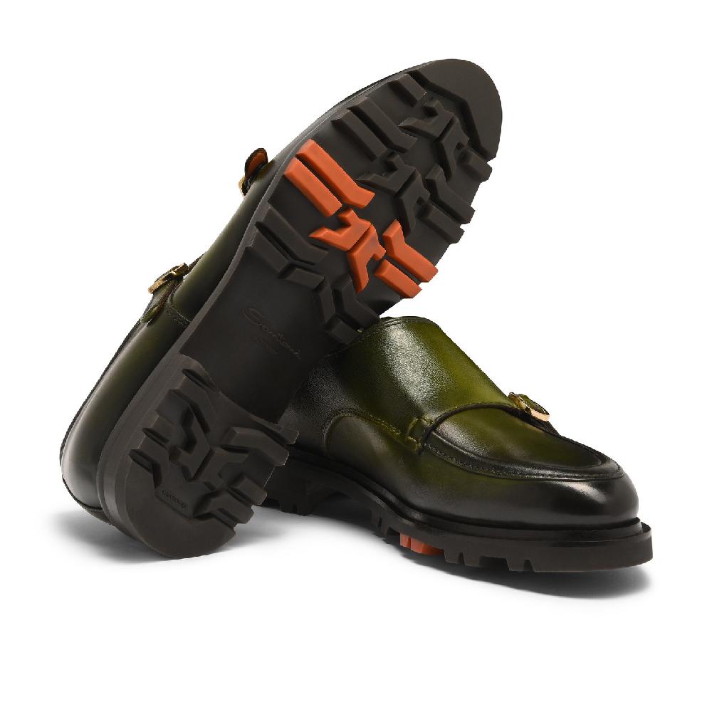 Santoni Doppia fibbia da uomo in pelle verde Negozio