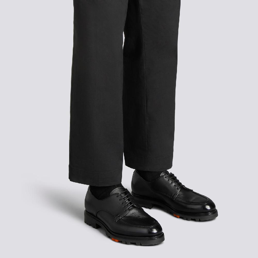 Santoni Stringata Derby da uomo in pelle nera Nuova