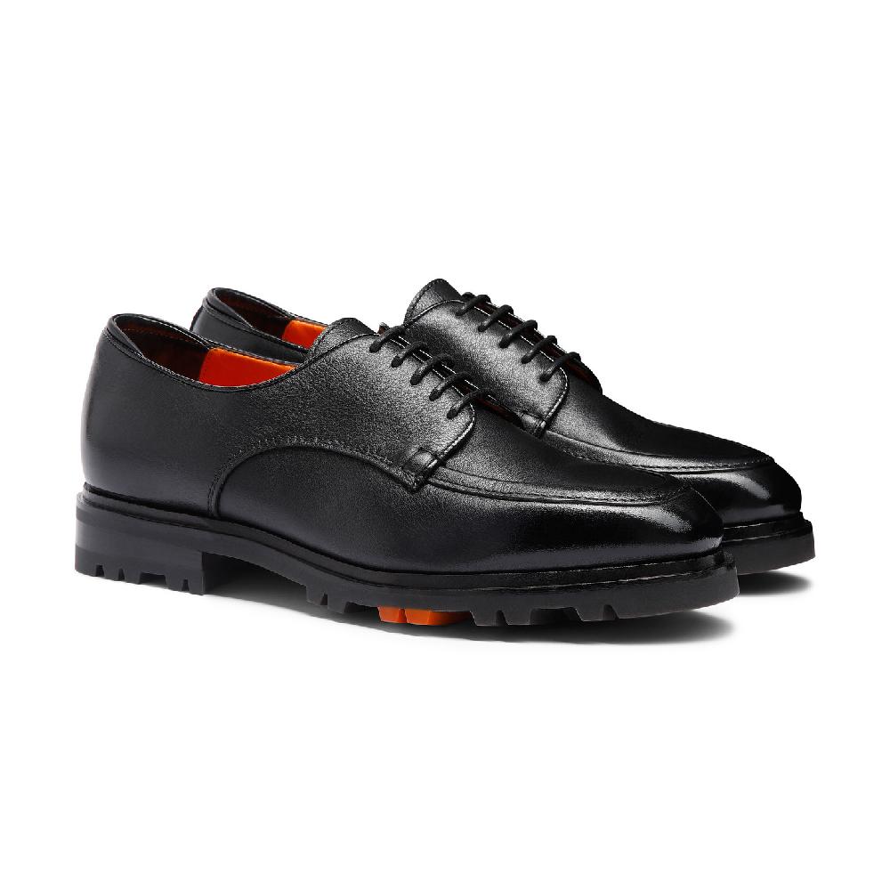 Santoni Stringata Derby da uomo in pelle nera Nuova