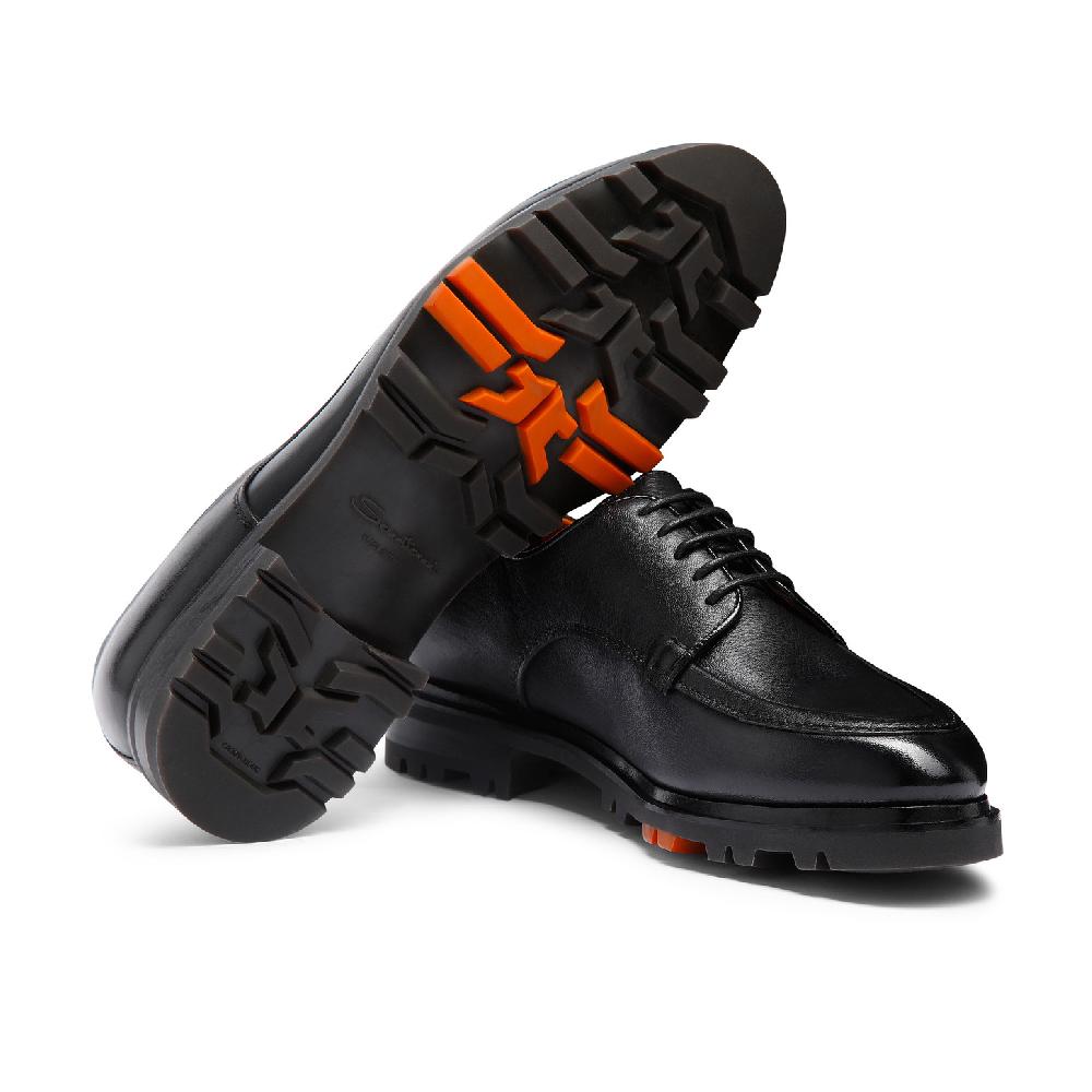 Santoni Stringata Derby da uomo in pelle nera Nuova