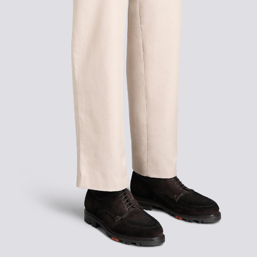 Santoni Stringata Derby da uomo in suede testa di moro Moda