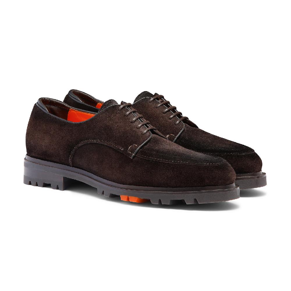 Santoni Stringata Derby da uomo in suede testa di moro Moda