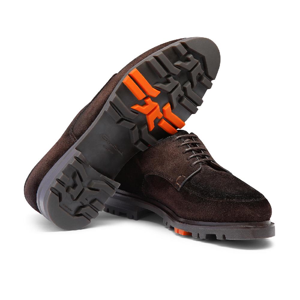 Santoni Stringata Derby da uomo in suede testa di moro Moda