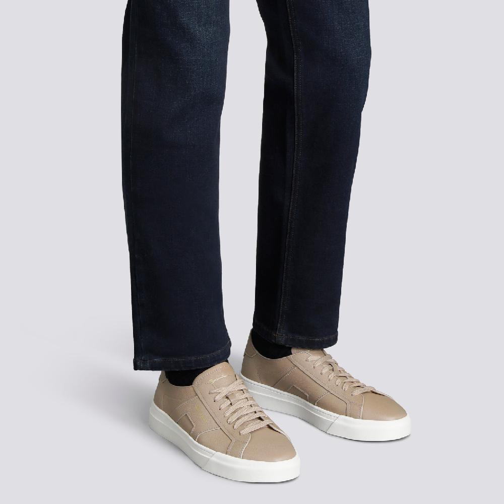 Santoni Double Buckle Sneaker da uomo in pelle bottalata beige Italy