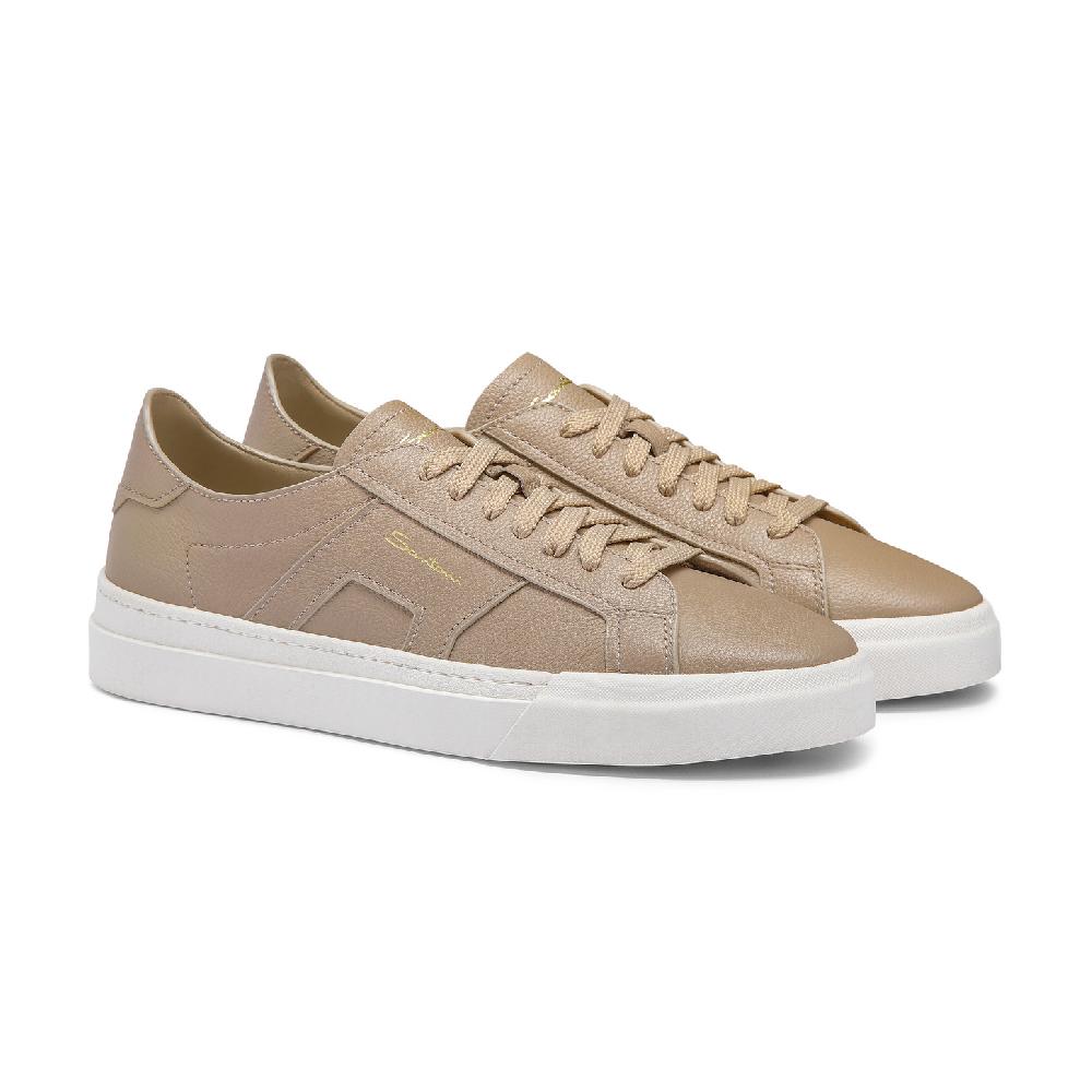 Santoni Double Buckle Sneaker da uomo in pelle bottalata beige Italy