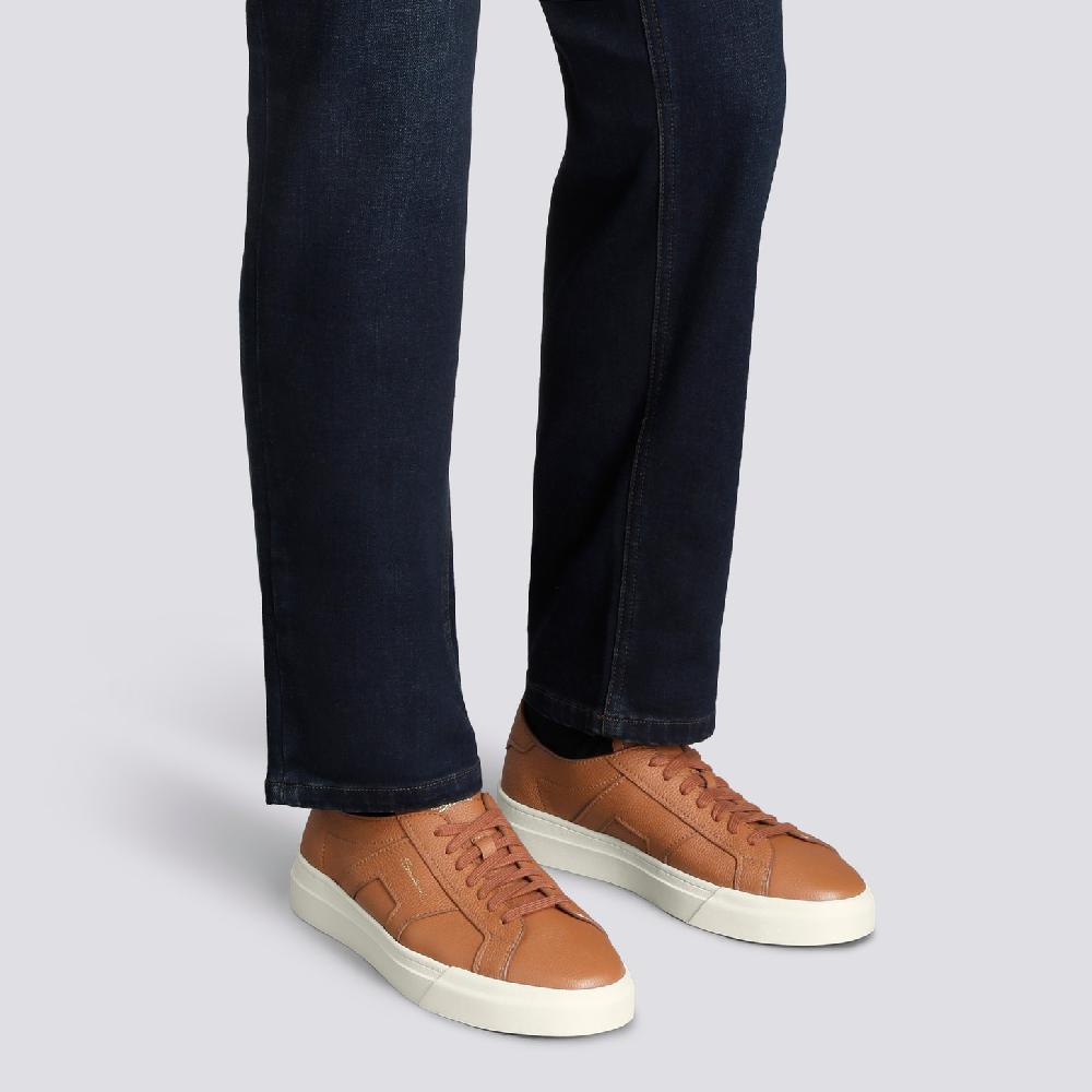 Santoni Double Buckle Sneaker da uomo in pelle bottalata arancione Italia
