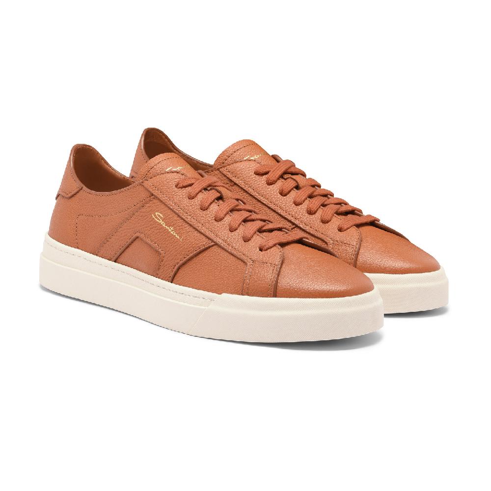Santoni Double Buckle Sneaker da uomo in pelle bottalata arancione Italia