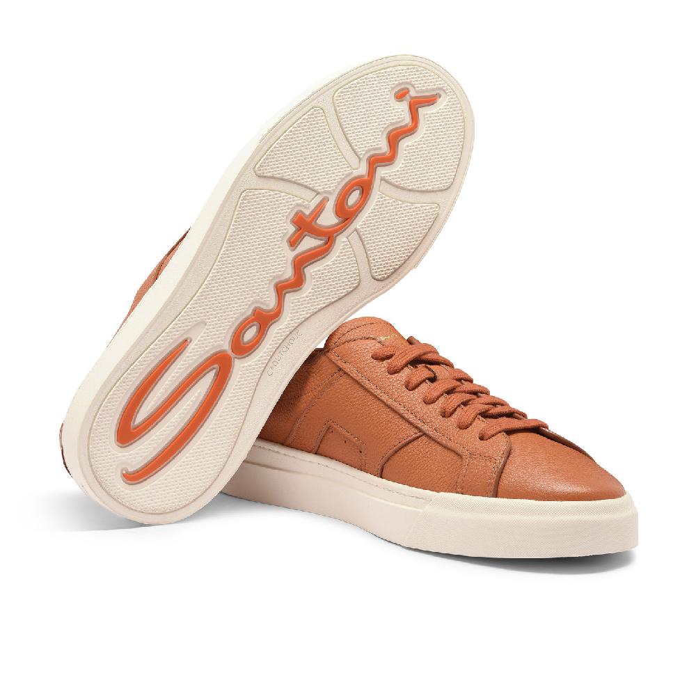 Santoni Double Buckle Sneaker da uomo in pelle bottalata arancione Italia