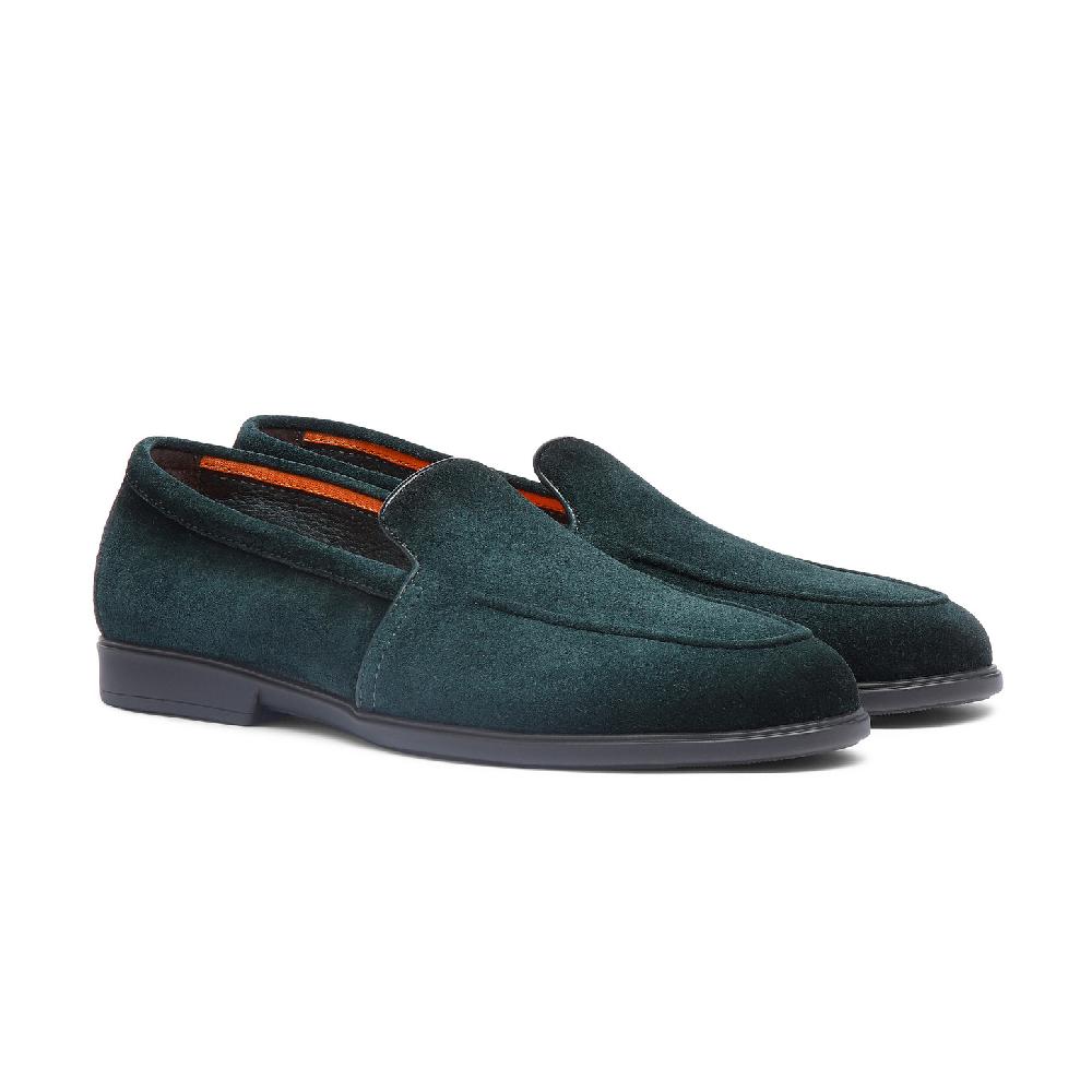 Santoni Mocassino da uomo in suede verde scuro Vendita