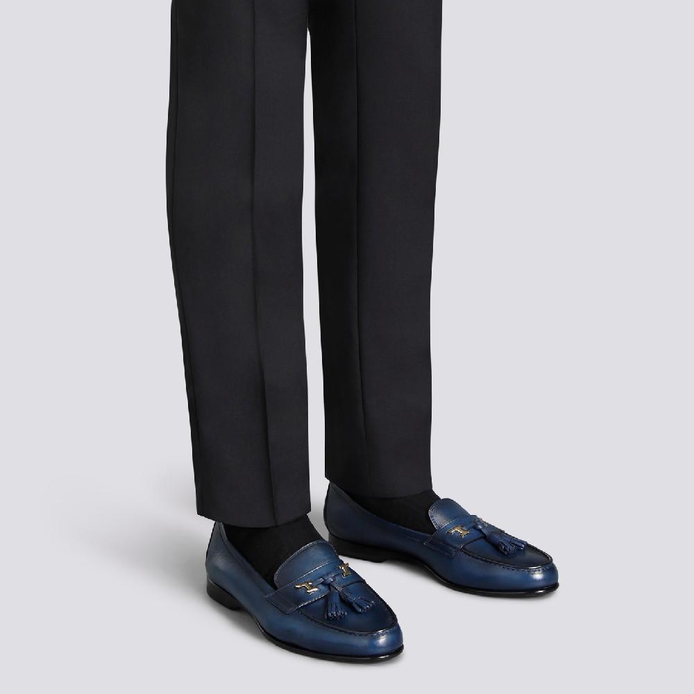 Santoni Mocassino Andrea con nappe da uomo in pelle blu Soddisfazione Garantita