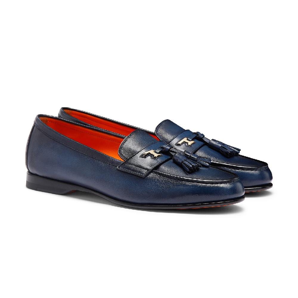 Santoni Mocassino Andrea con nappe da uomo in pelle blu Soddisfazione Garantita
