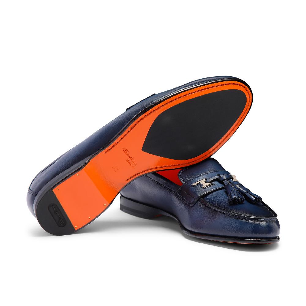 Santoni Mocassino Andrea con nappe da uomo in pelle blu Soddisfazione Garantita
