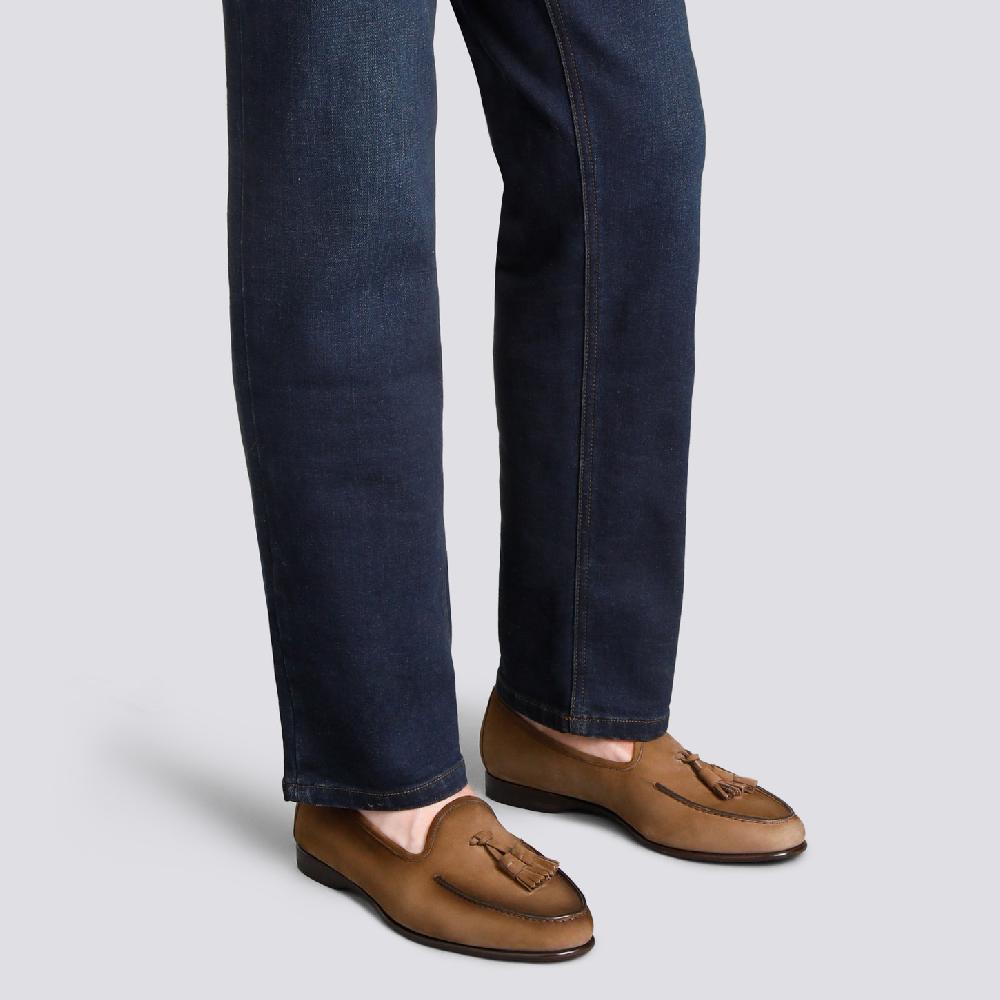 Santoni Mocassino Andrea con nappe da uomo in nabuk marrone Acquista Ora