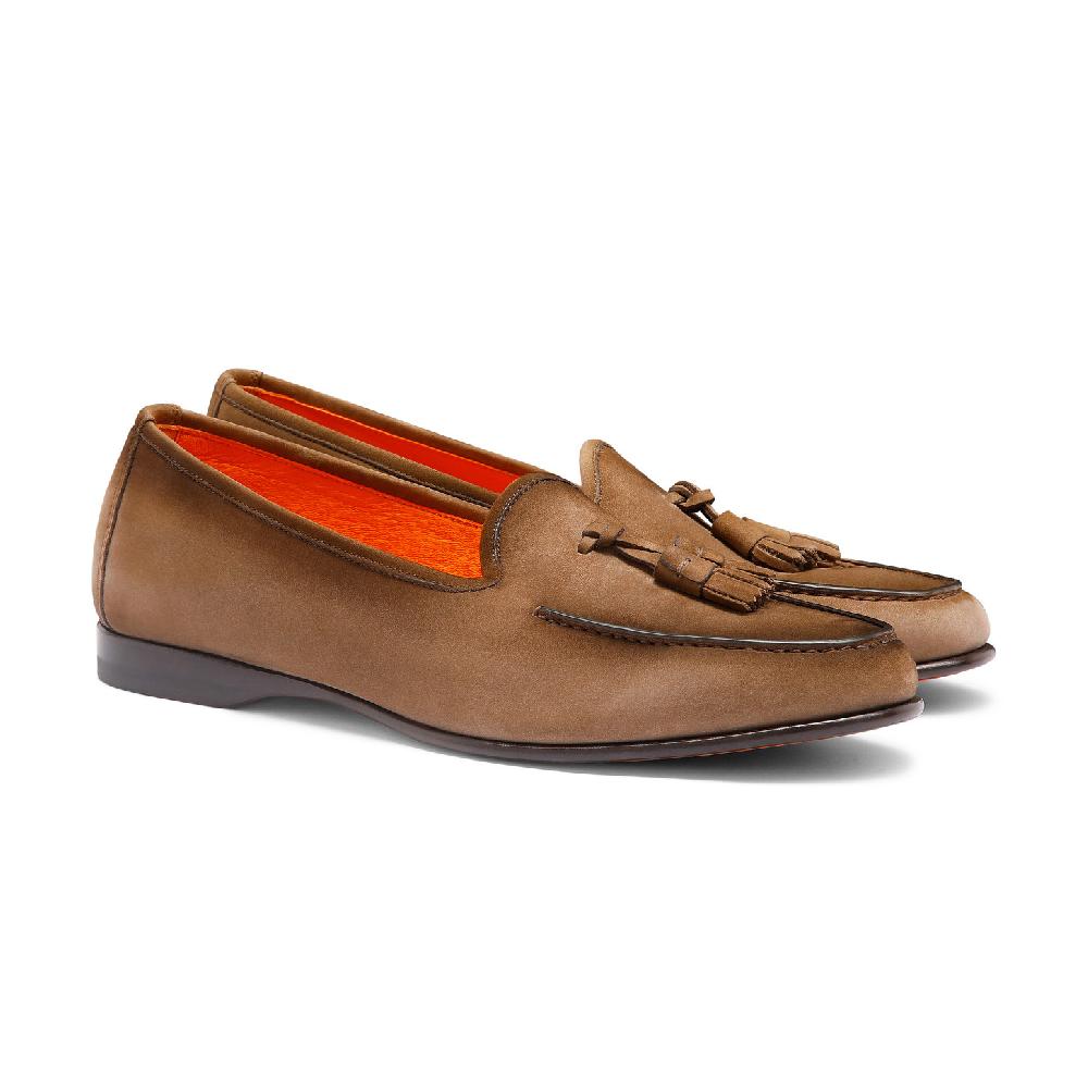 Santoni Mocassino Andrea con nappe da uomo in nabuk marrone Acquista Ora