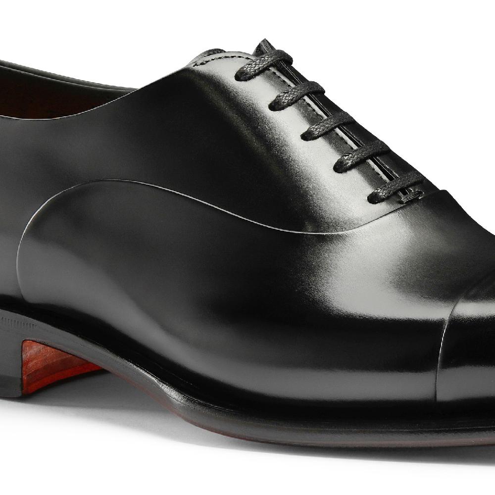 Santoni Stringata oxford da uomo in pelle anticata nera Consegna Veloce