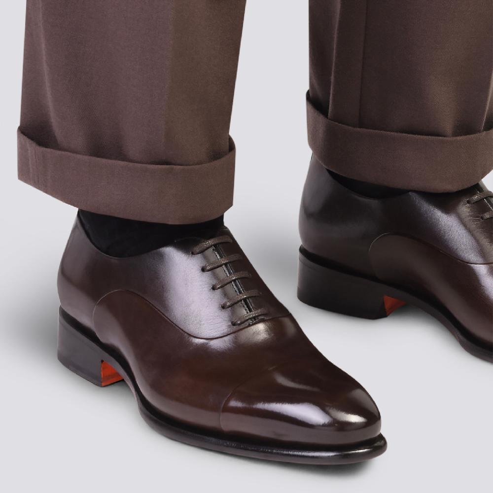 Santoni Stringata oxford da uomo in pelle anticata marrone Promozione Limitata
