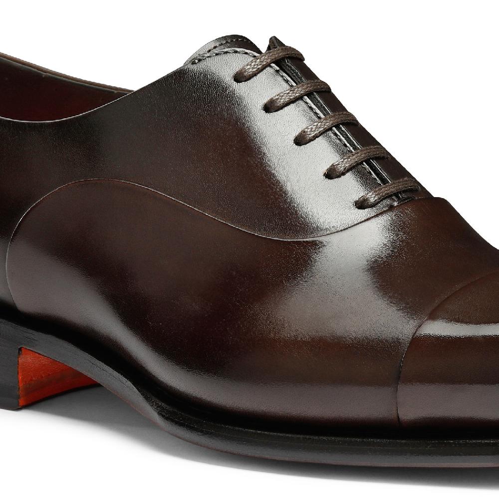 Santoni Stringata oxford da uomo in pelle anticata marrone Promozione Limitata