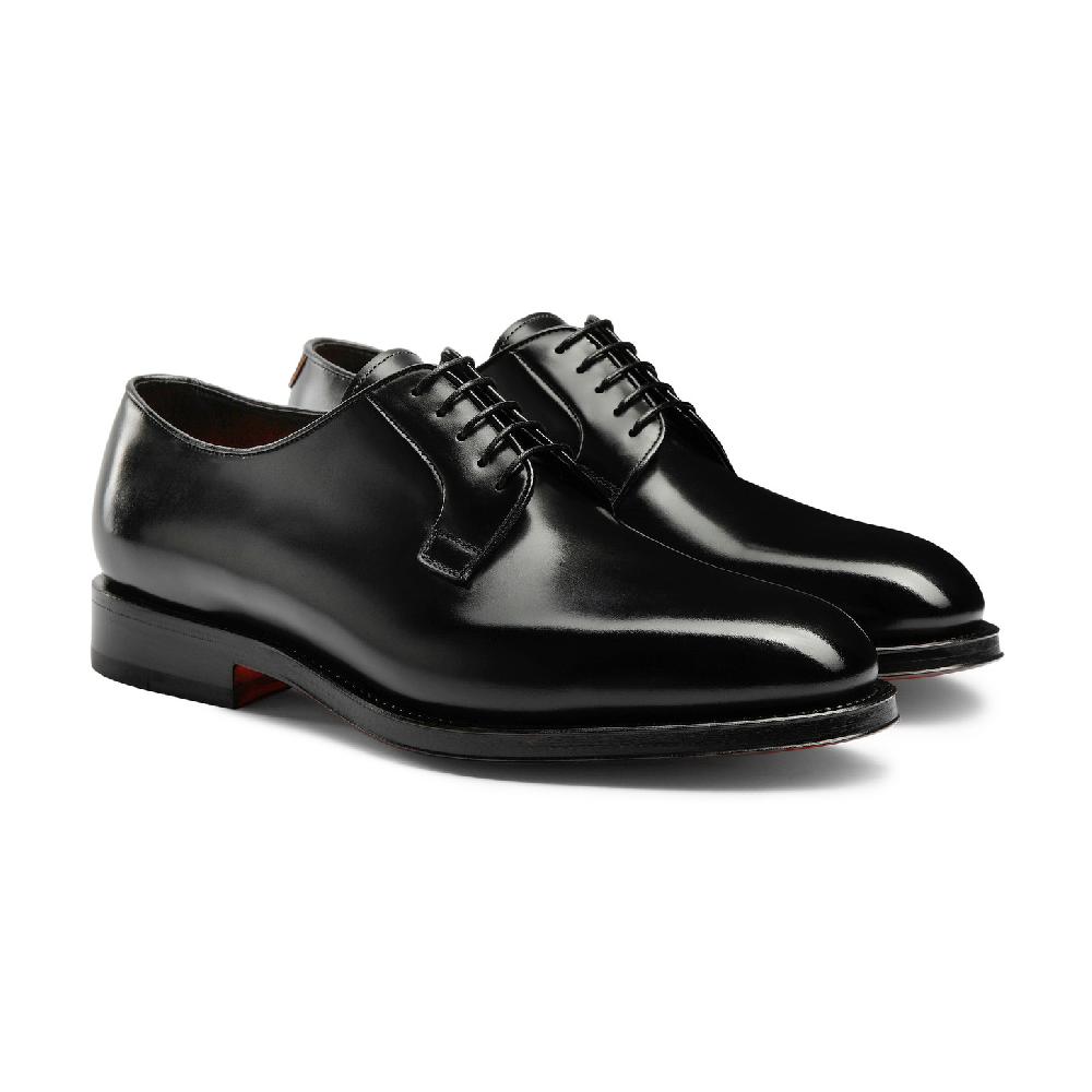 Santoni Stringata derby da uomo in pelle anticata nera Fino Al -60%