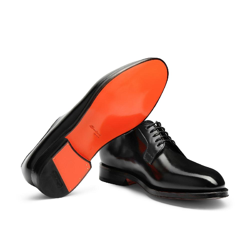 Santoni Stringata derby da uomo in pelle anticata nera Fino Al -60%
