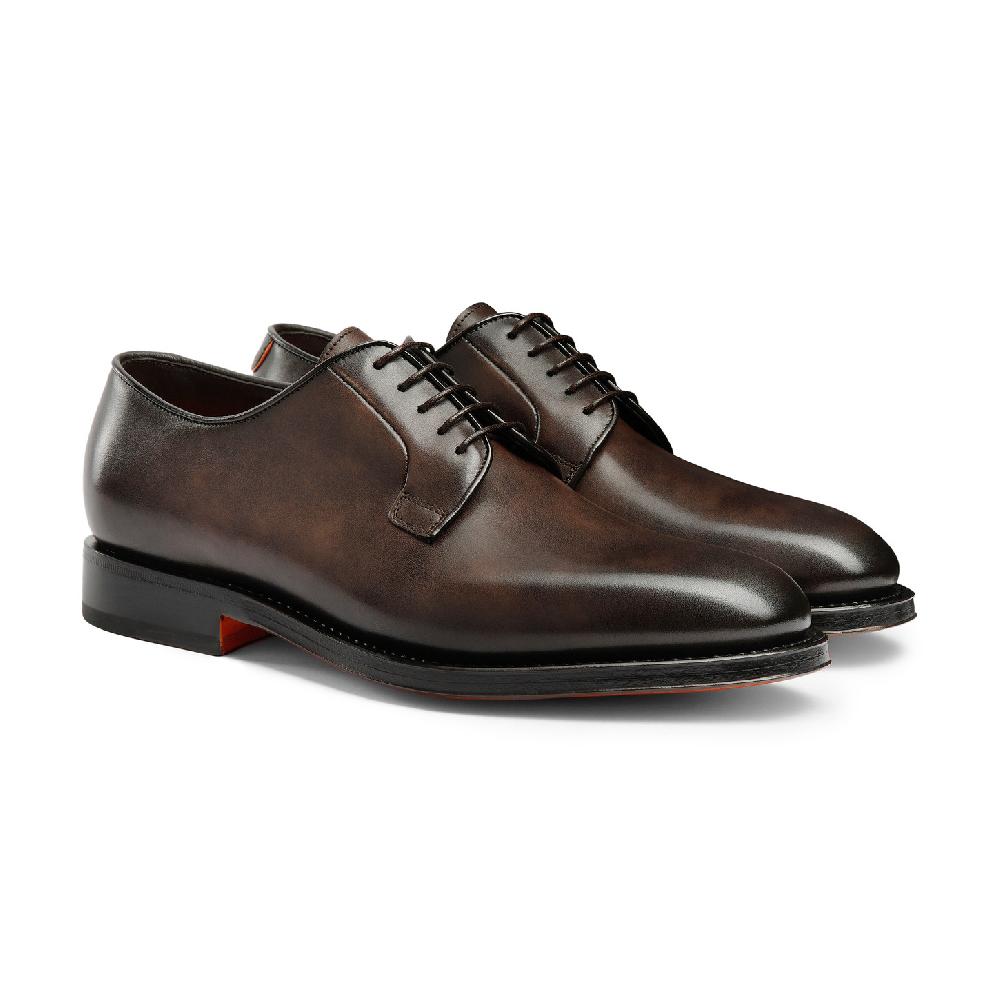 Santoni Stringata derby da uomo in pelle anticata marrone In Saldo