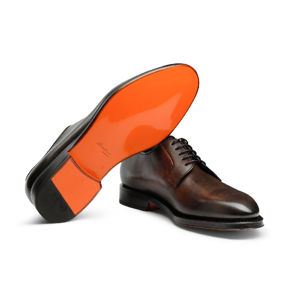 Santoni Stringata derby da uomo in pelle anticata marrone In Saldo
