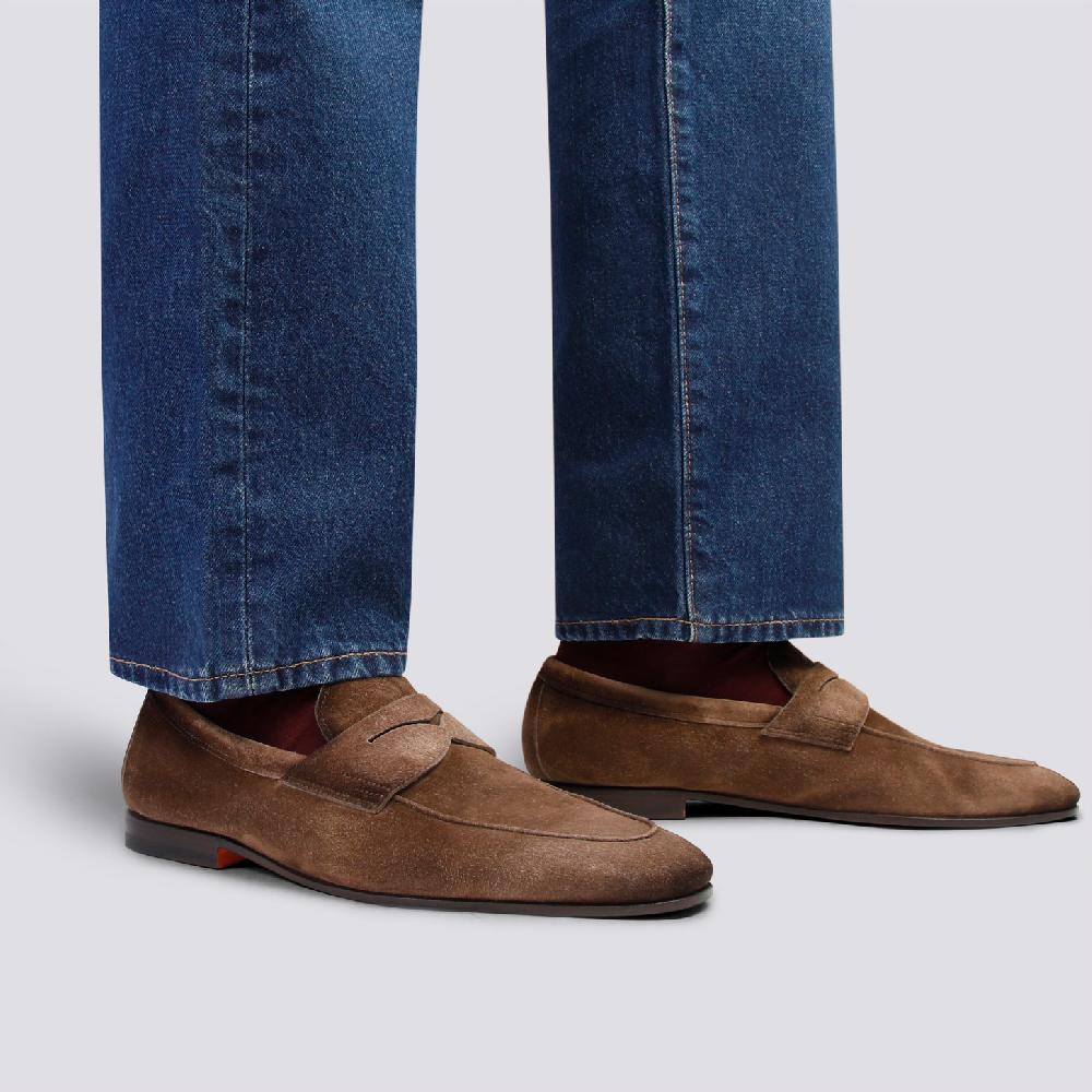 Santoni Mocassino Carlo da uomo in suede marrone Affare Del Giorno