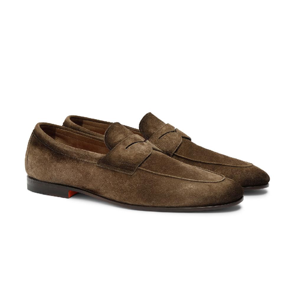 Santoni Mocassino Carlo da uomo in suede marrone Affare Del Giorno