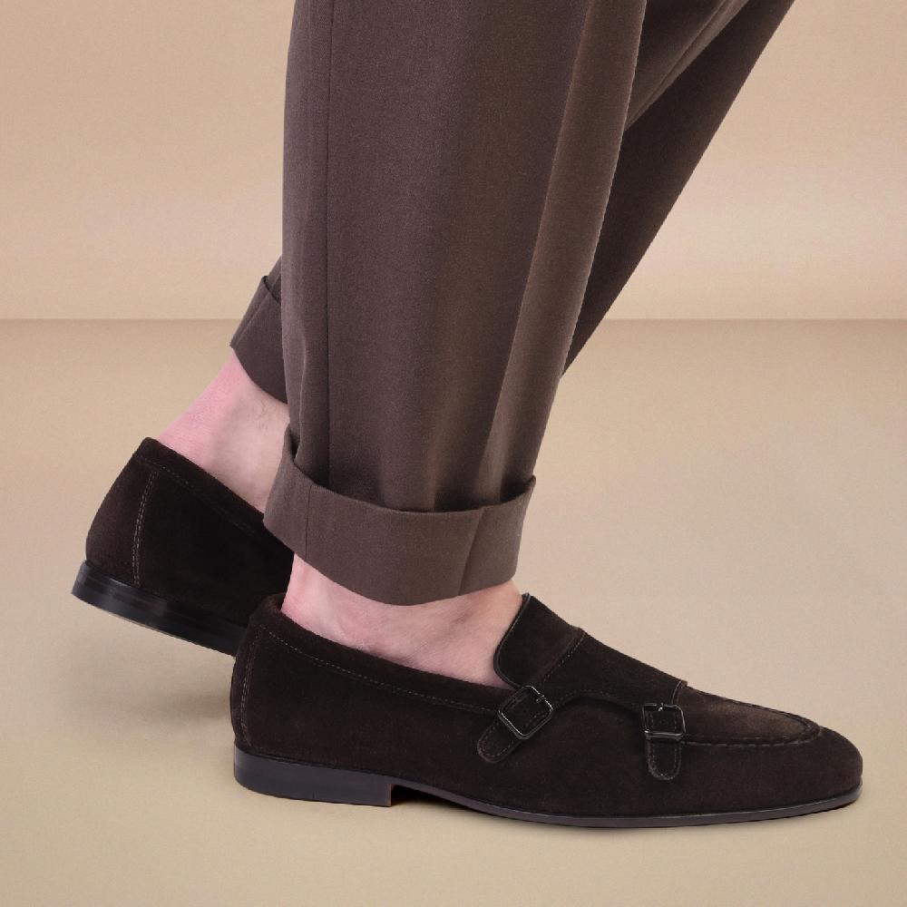 Santoni Mocassino doppia fibbia da uomo in suede testa di moro Prezzo Ridotto