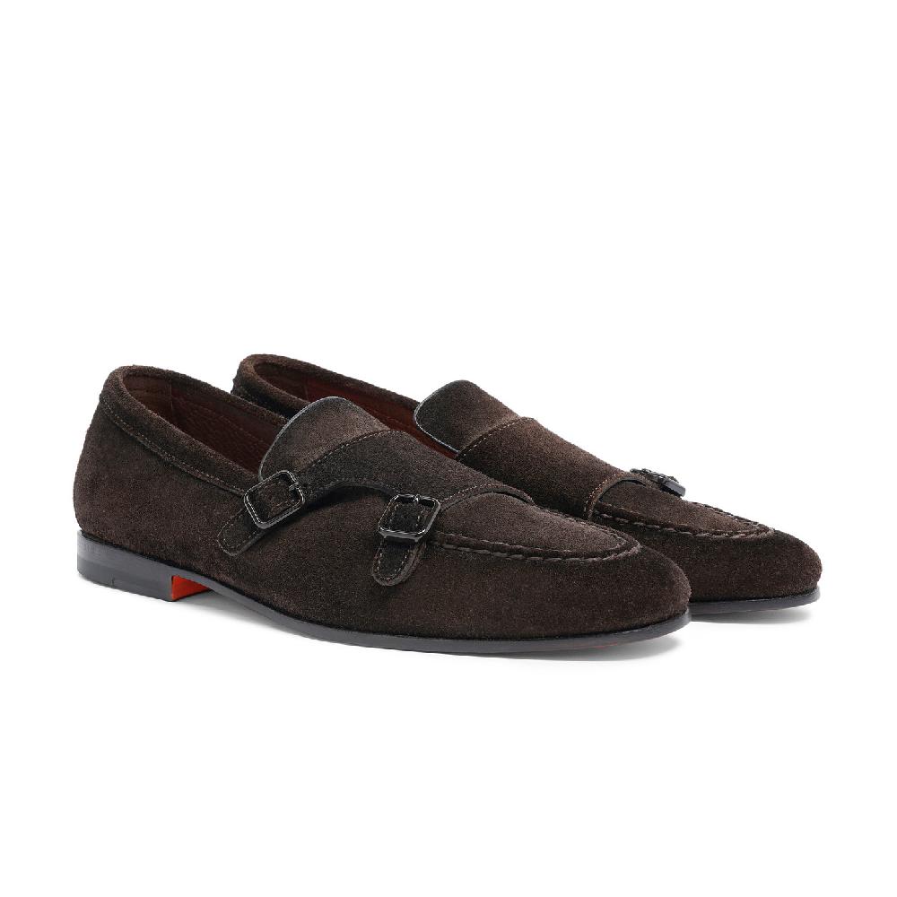 Santoni Mocassino doppia fibbia da uomo in suede testa di moro Prezzo Ridotto
