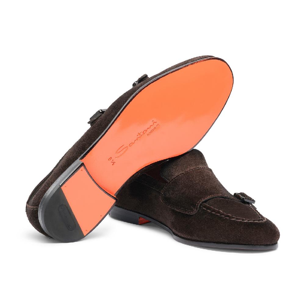 Santoni Mocassino doppia fibbia da uomo in suede testa di moro Prezzo Ridotto