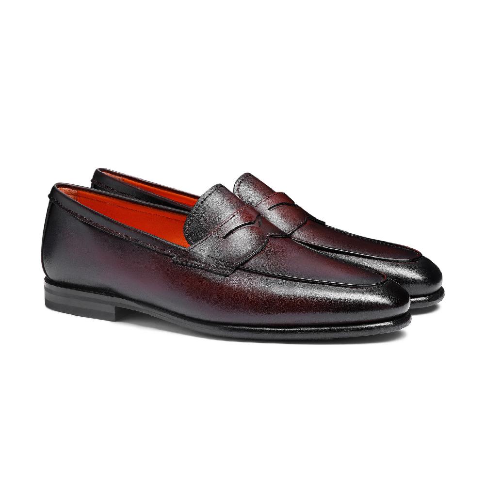 Santoni Mocassino Carlo da uomo in pelle bordeaux Presa