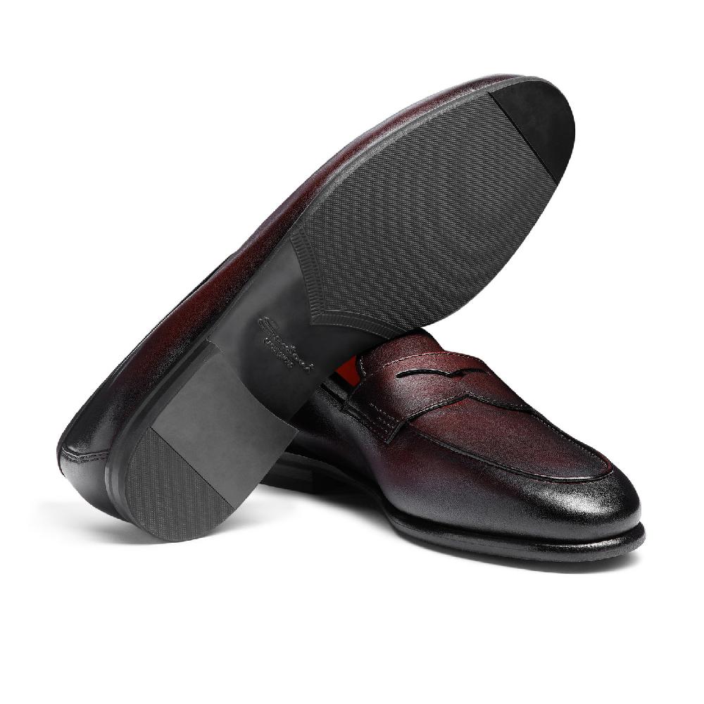 Santoni Mocassino Carlo da uomo in pelle bordeaux Presa