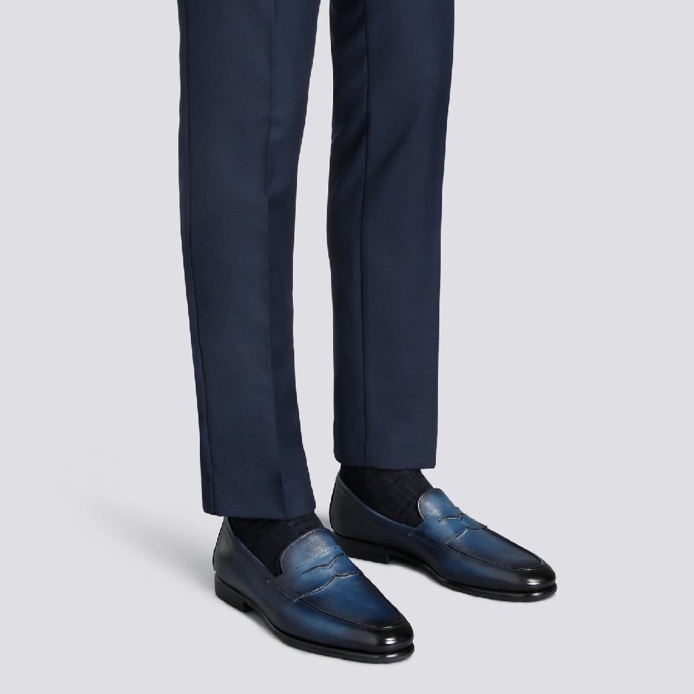 Santoni Mocassino Carlo da uomo in pelle blu Offerta speciale
